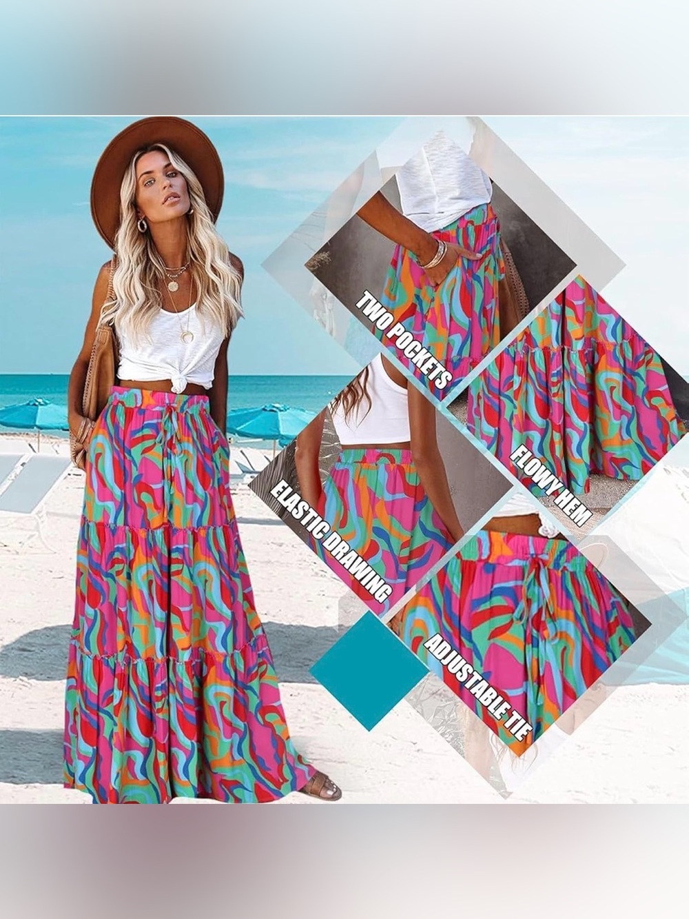 Amazon Earkoha Boho Tiered Maxi Skirt - Multicolor Swirl - Size XL - Picture 2 of 10